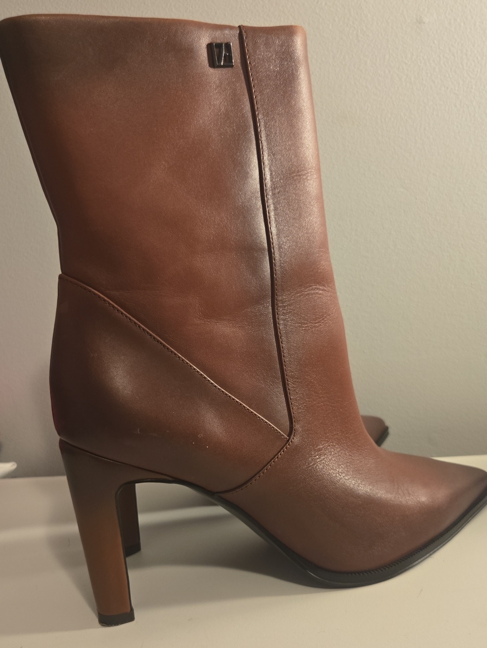 Franco Sarto Brown Leather Mid-Calf Heel Boots